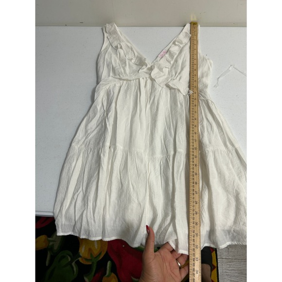 Pink Lily White Ruffle V Neck Tiered Mini Dress Sleeveless Small - Picture 4 of 5